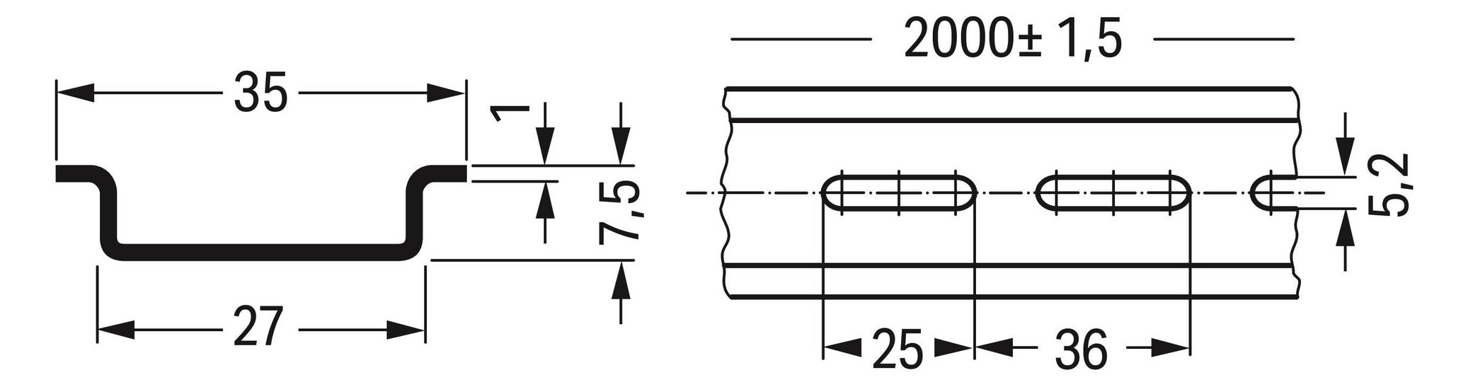 Tragschiene ST g/vz Serie 210 L2000mm Langl Hut_35/7,5mm