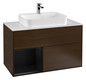 V&B Waschtisch-Unterschrank Wandbeleuchtung Finion 100cm, Abdeckplatte white matt, Regal links Black matt lacquer, Walnut veneer
