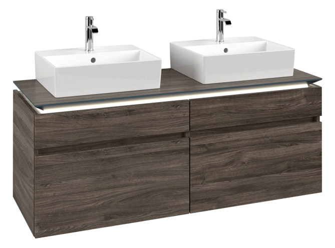 V&B Waschtischunterschrank Legato 140x55x50cm, für 2 Waschtische, mit LED-Beleuchtung, Stone Oak