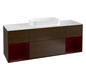 V&B Waschtisch-Unterschrank Wandbeleuchtung Finion 160cm, Abdeckplatte white matt, Regal Peony matt lacquer, Walnut veneer