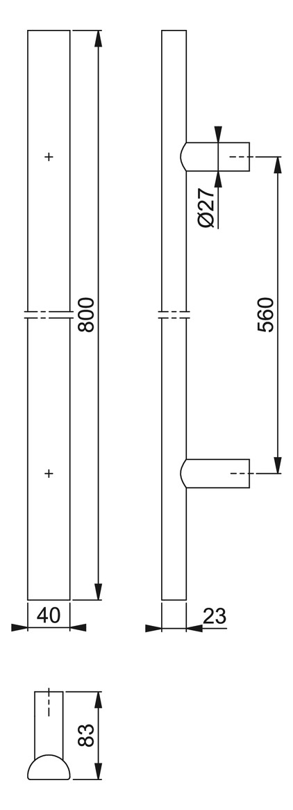 Bild HOPPE Stoßgriff E5091, Gewindeteil, BA 560mm, L 800mm, Durchmesser 40x23mm, verdeckt verschraubt, schwarz matt-1