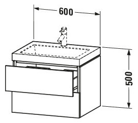 Duravit Waschtisch-Unterschrank c-bonded L-Cube 60 x 48 cm, ohne Hahnloch, graphit matt, 2 Schubkästen, wandhängend