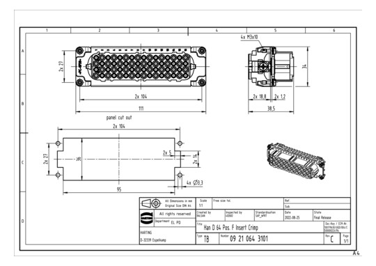 HART Buchseneinsatz 64polig  09210643101 