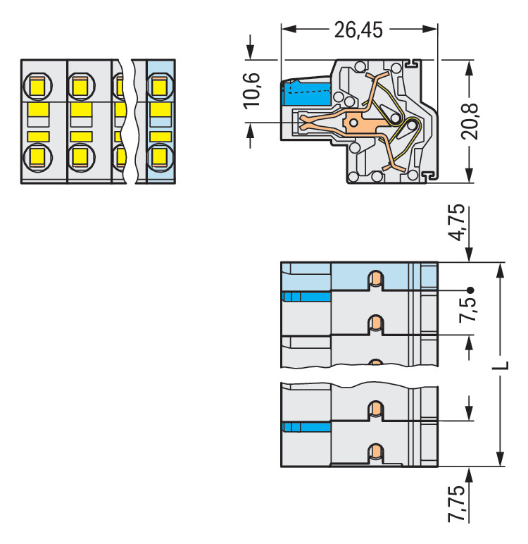 Klemmleiste 12p lgr Serie 721 16A 7,5mm 0,2-2,5qmm Thermopl Federzugans