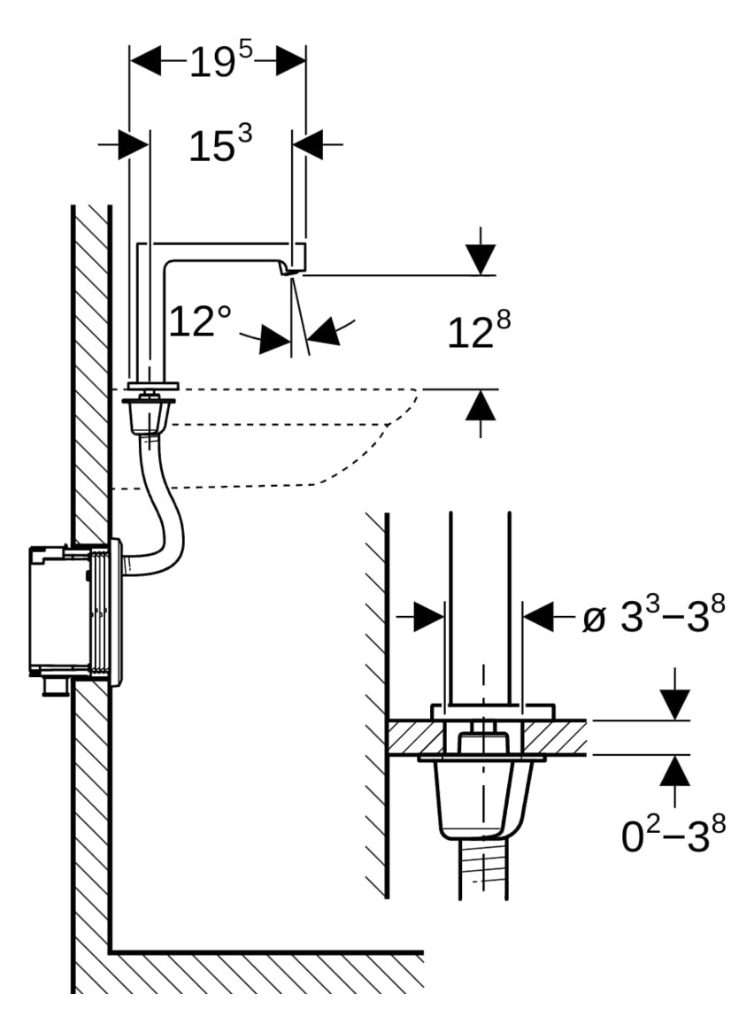 Geberit Infrarot-Waschtisch-Armatur Brenta mit Thermostatmischer, Standmontage, Batteriebetrieb, UP-Funktionsbox, hochglanz-verchromt
