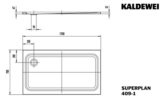 Kaldewei Duschwanne SUPERPLAN CLASSIC 409-1 70x170x4,7cm, Antislip Perl-Effekt, bahamabeige