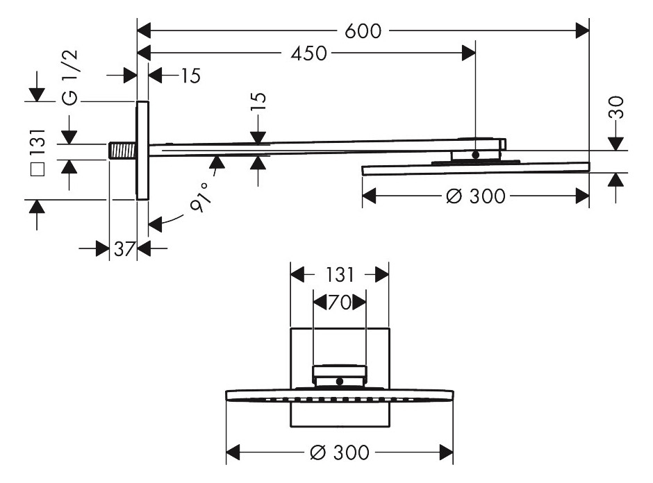 hansgrohe Kopfbrause 300 1jet Axor mit Brausearm, chrom