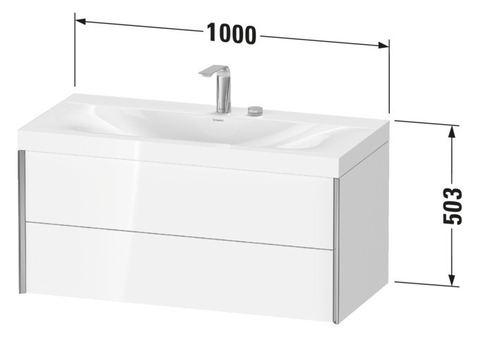 Duravit Waschtisch-Unterschrank c-bonded XViu 100x48cm, 2 Schubkästen, 2 Hahnlöcher, champagner matt, Rahmen C, amerikanischer nussbaum