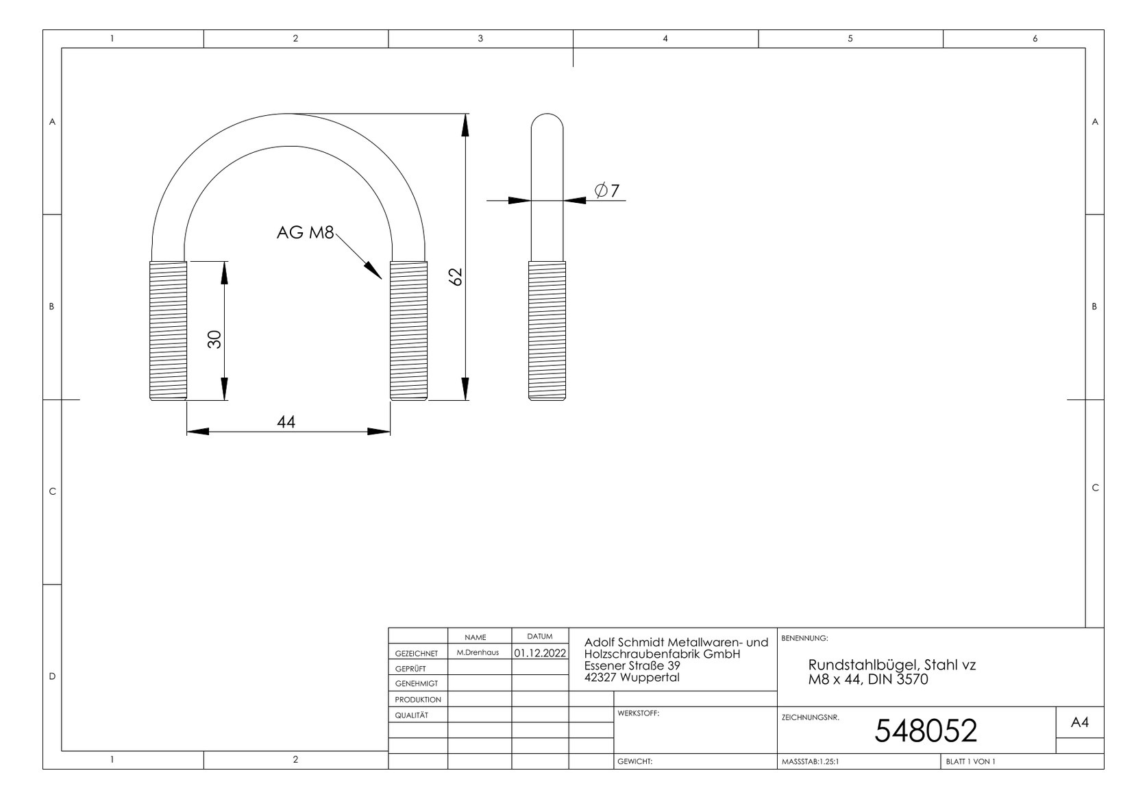 ASW Rundbügel M 8 x 52 mm, Stahl verzinkt