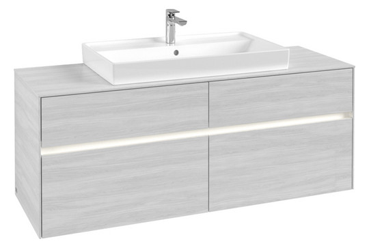 V&B Waschtischunterschrank Collaro 140x54,8x50cm, Waschtisch mittig, LED-Beleuchtung 10,4 W, white wood