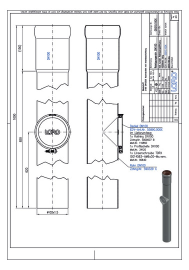 LORO X Regenstandrohr DN 100, 1000 mm, mit Reinigungsöffnung, rund, Stahl