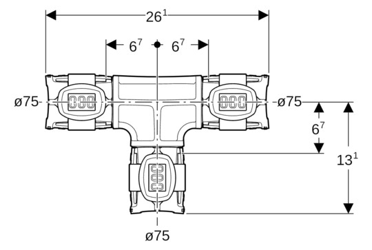 Geberit T-Stück FlowFit Ø 75 mm, egal, PPSU