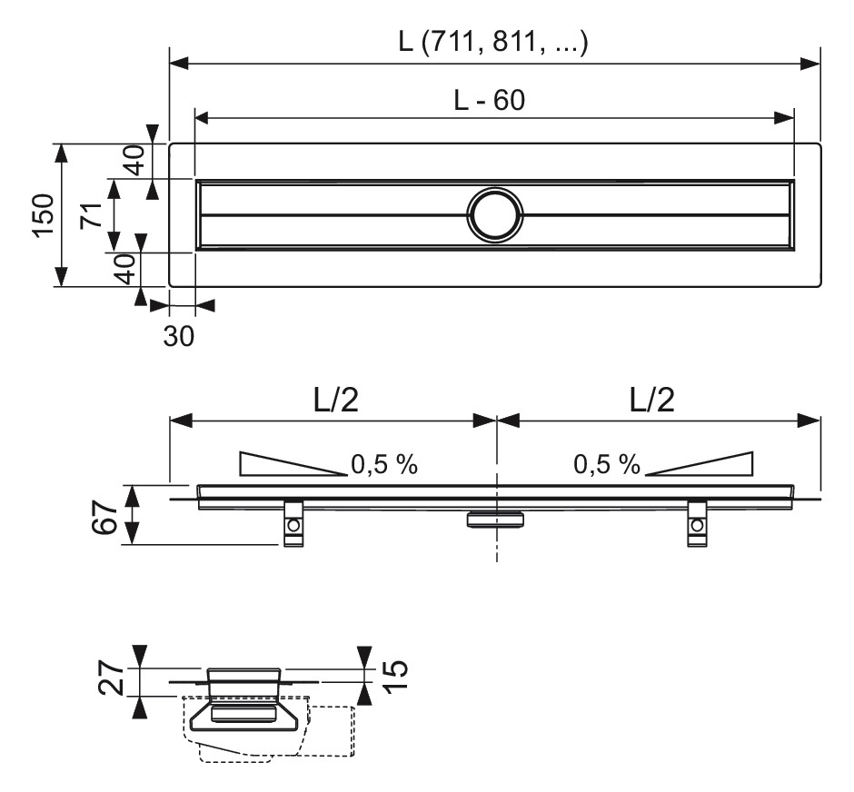 TECEdrainline Duschrinne mit Seal System Dichtband farbig beschichtet ...