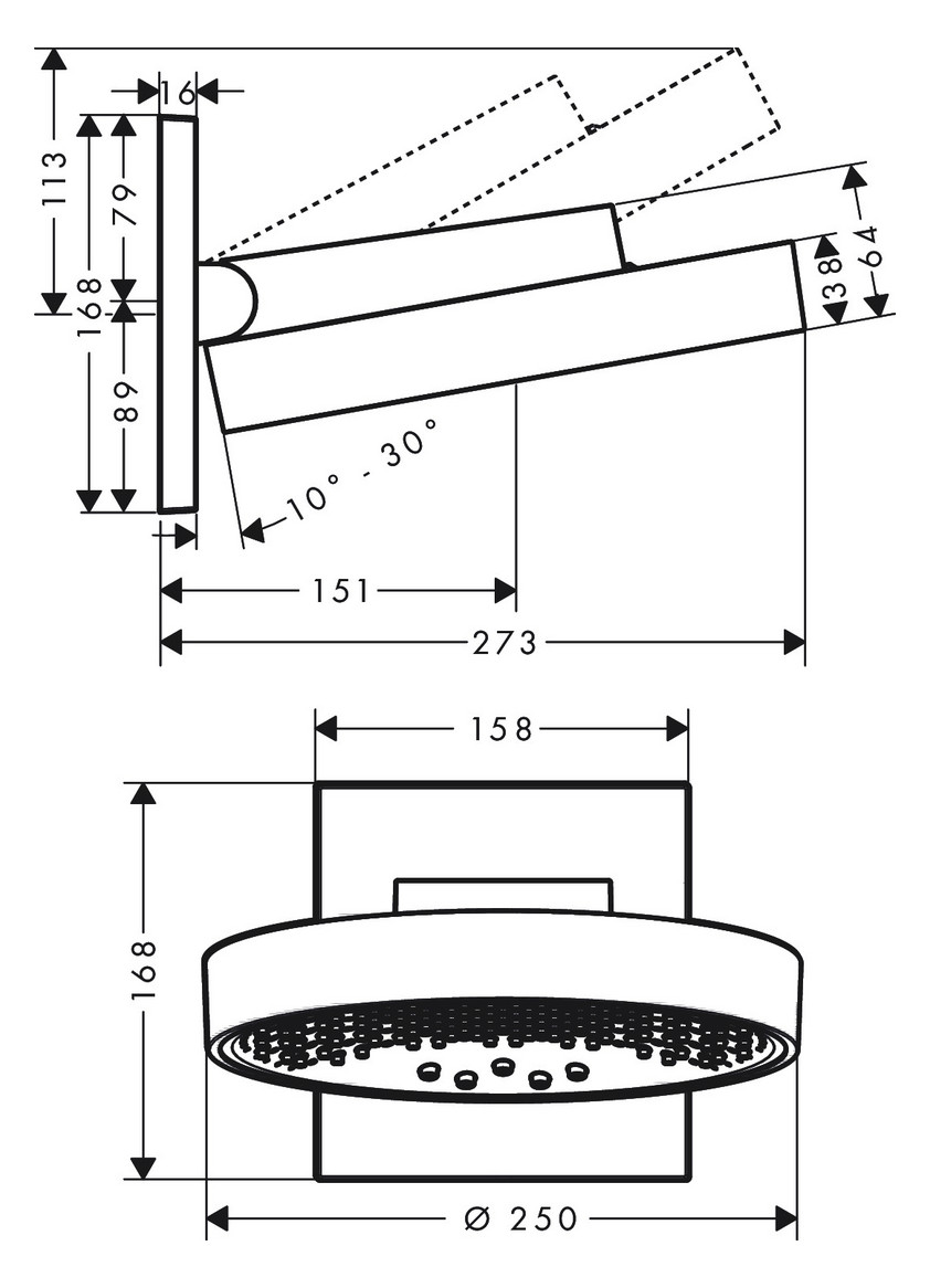 hansgrohe Kopfbrause Rainfinity 250 Ausladung 273mm, 3jet, mit Wandanschluss, mattweiß