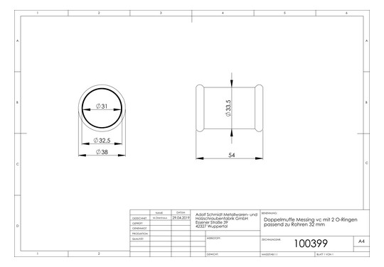 32mm-MS-Doppelmuffe chrom, Marktmodell
