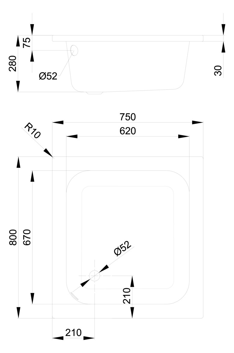 Duschwanne BetteDelta 80x75x28cm, manhattan