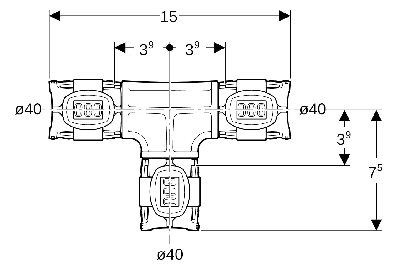 Geberit T-Stück FlowFit Ø 40 mm, egal, PPSU