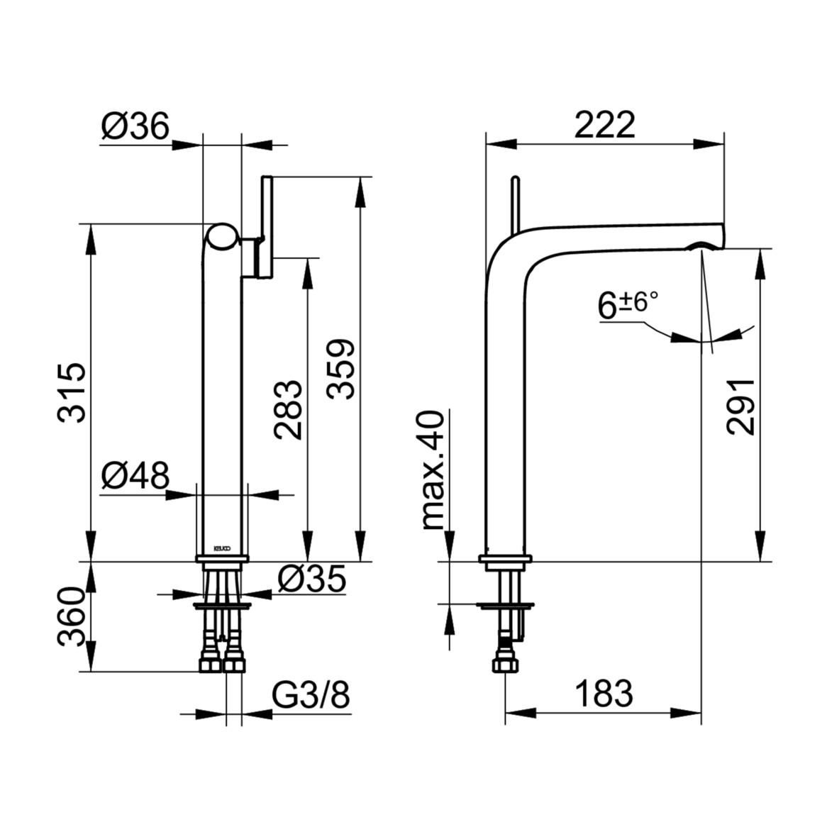 KEUCO Waschtisch-Einhebelmischer 290 Edition 400 Ausladung 183mm, ohne Ablaufgarnitur, verchromt