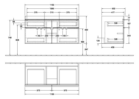 V&B Waschtisch-Unterschrank Venticello 115,3x59x50,2cm, Griff White, kansas oak