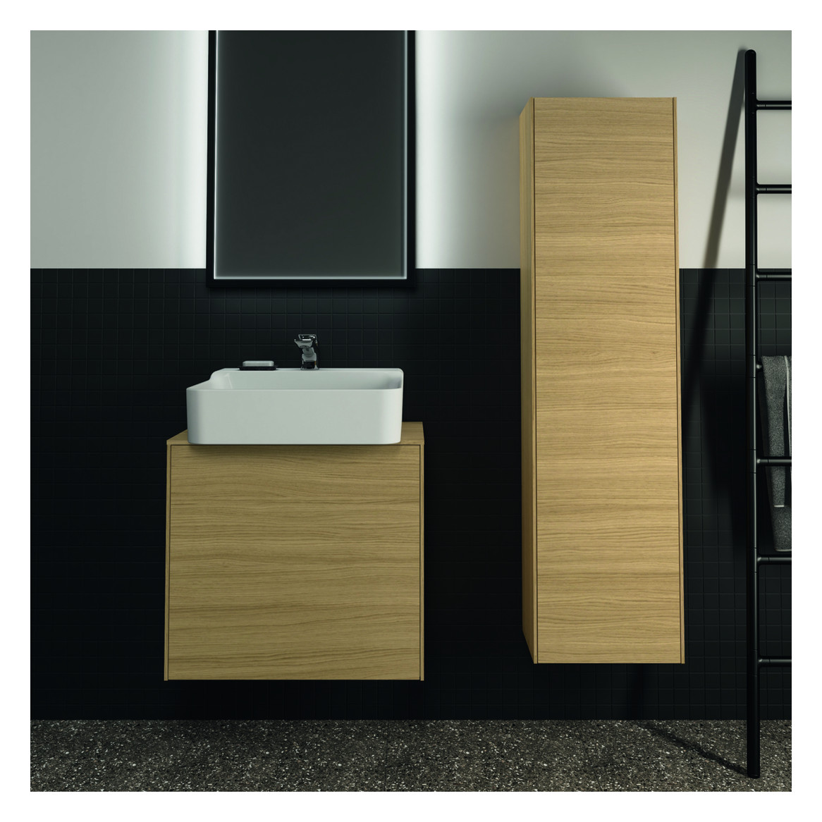 Ideal-Standard Halbhochschrank Conca 1 Tür, Anschlag rechts oder links, 37x25x140cm, Eiche hell Furnier