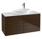 V&B Waschtisch-Unterschrank Wandbeleuchtung Finion 120x60,3cm, Abdeckplatte white matt, Walnut veneer