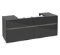 V&B Waschtischunterschrank Collaro 140x54,8x50cm, Waschtisch mittig, LED-Beleuchtung 10,4 W, glossy grey