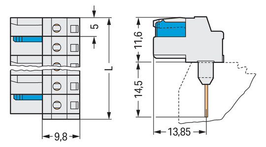 Verbindungsklemme 5p lgr Serie 722 12A Thermopl 26,5mm Steckanschl