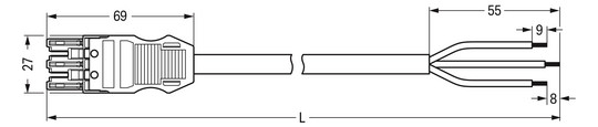 Systemverbindung 3p Serie 771 H05VV-F sw 2,5qmm 3x2,5qmm L7000mm Buchse fr.Ende