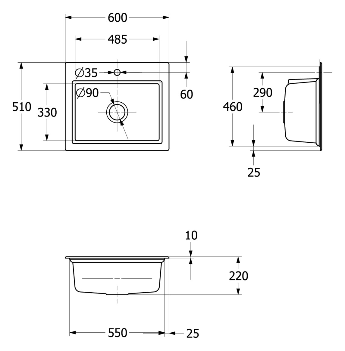 V&B Spüle Subway Style 60S Ablaufgarnitur, mit Excenterbetätigung und Abtropfgitter, chromite CeramicPlus