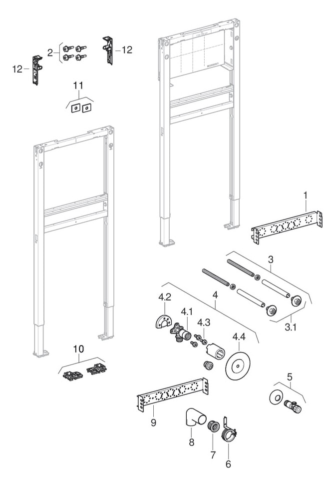 Geberit Waschtisch-Element Duofix BH 112 cm, für Standarmatur, für Trockenbau