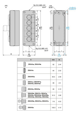 Aufbaugehäuse Kst 5f Ø22,5mm IP54 68x196x53mm