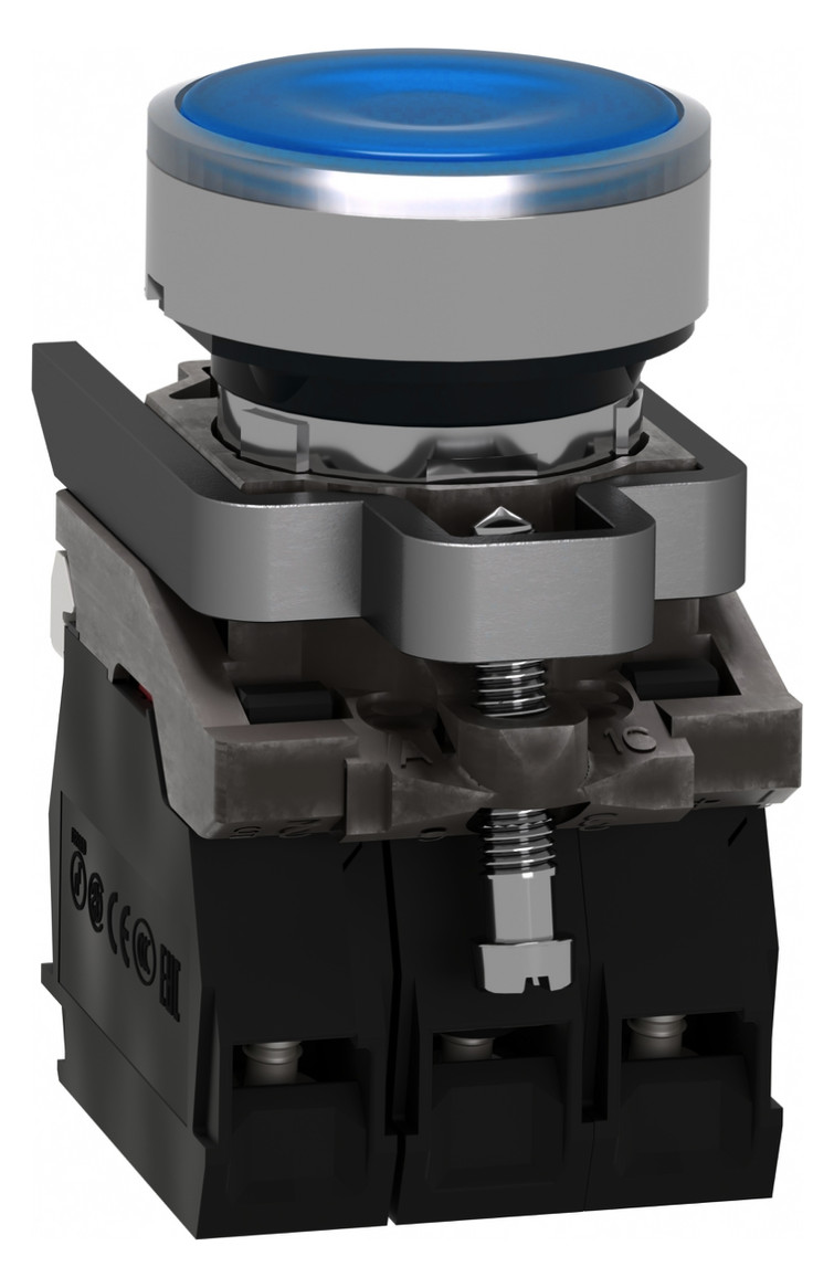Drucktaster 1f bl rnd Ø22,5mm 1S 1Ö IP66 fl Geeignet für Beleuchtung Tastend