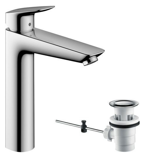 hansgrohe Waschtisch-Einhebelmischer 190 Logis mit Zugstangen-Ablaufgarnitur, chrom
