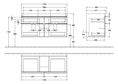 V&B Waschtisch-Unterschrank Venticello 115,3x59x50,2cm, Griff White, kansas oak