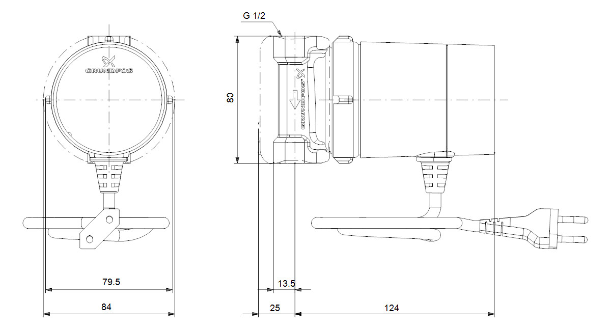 Grundfos Zirkulationspumpe Comfort 15-14 B TU, Durchfluss 0,45 cbm/h, 240 V