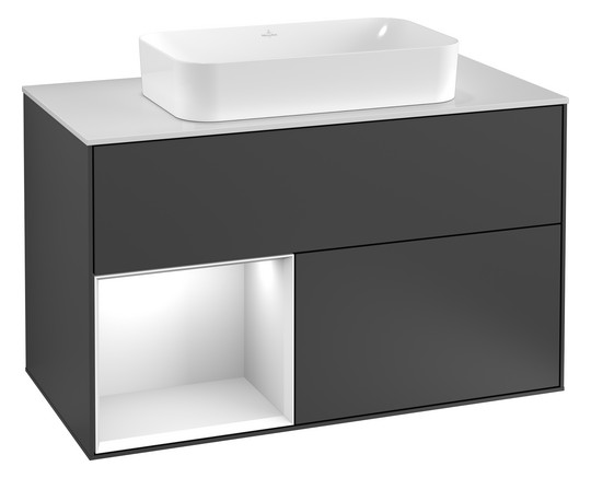 V&B Waschtisch-Unterschrank Finion 100x60,3x50,1cm, Regal links Glossy white lacquer, White matt lacquer