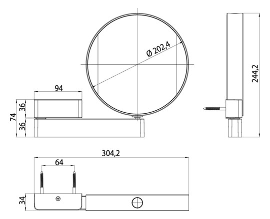 EMCO LED-Rasier-/Kosmetikspiegel prime d= 202,4mm, 1-armig, Vergrößerung 3-/7-fach, Direktanschluss, chrom