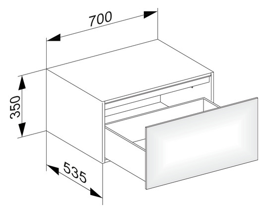 KEUCO Sideboard Edition 11 Planning 70x35x53,5cm, 1 Frontauszug, Innenbeleuchtung, Lack Seidenmatt, Glas Weiß