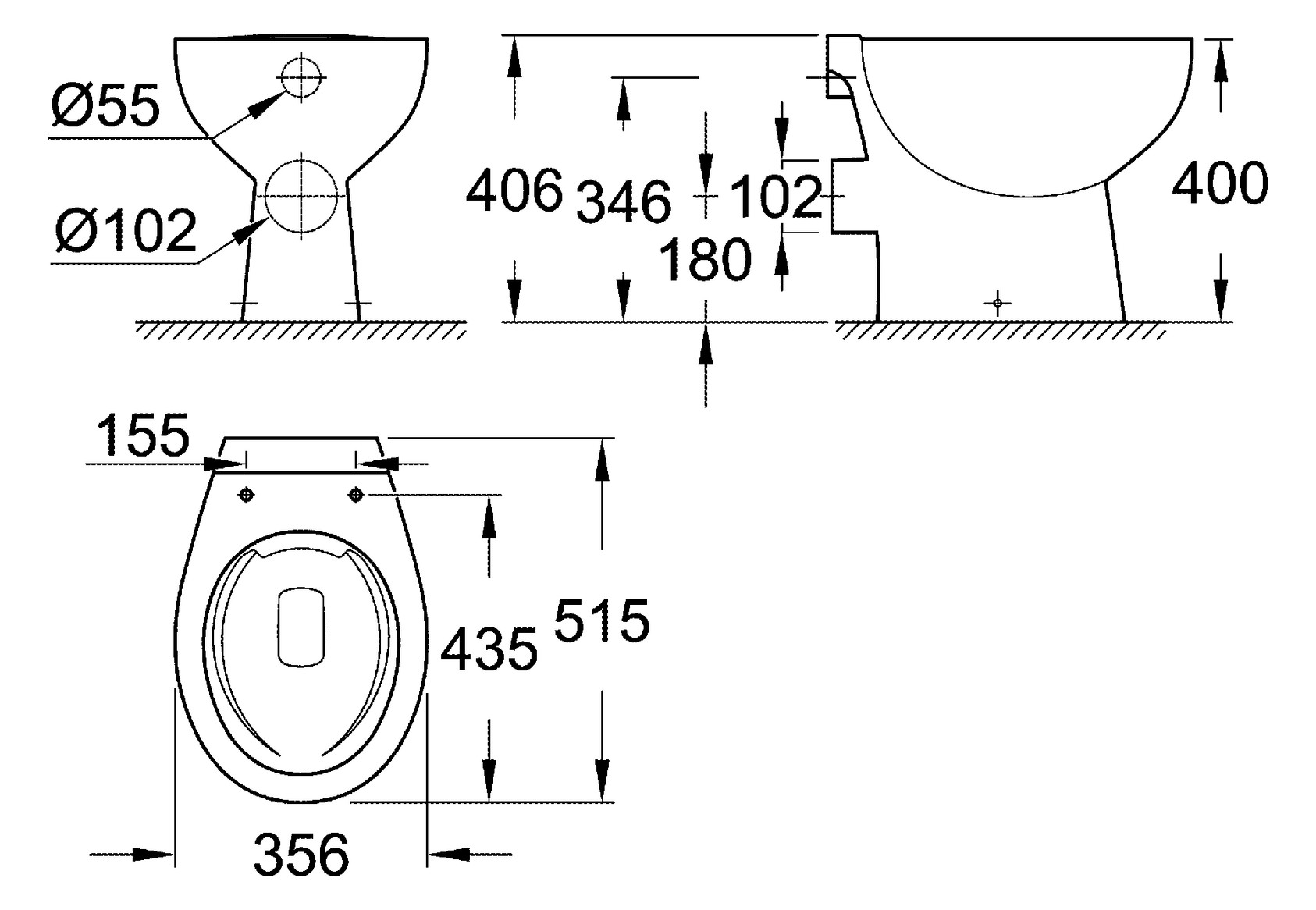 GROHE Stand-Tiefspül-WC Bau Keramik spülrandlos, Abgang waagerecht, alpinweiß