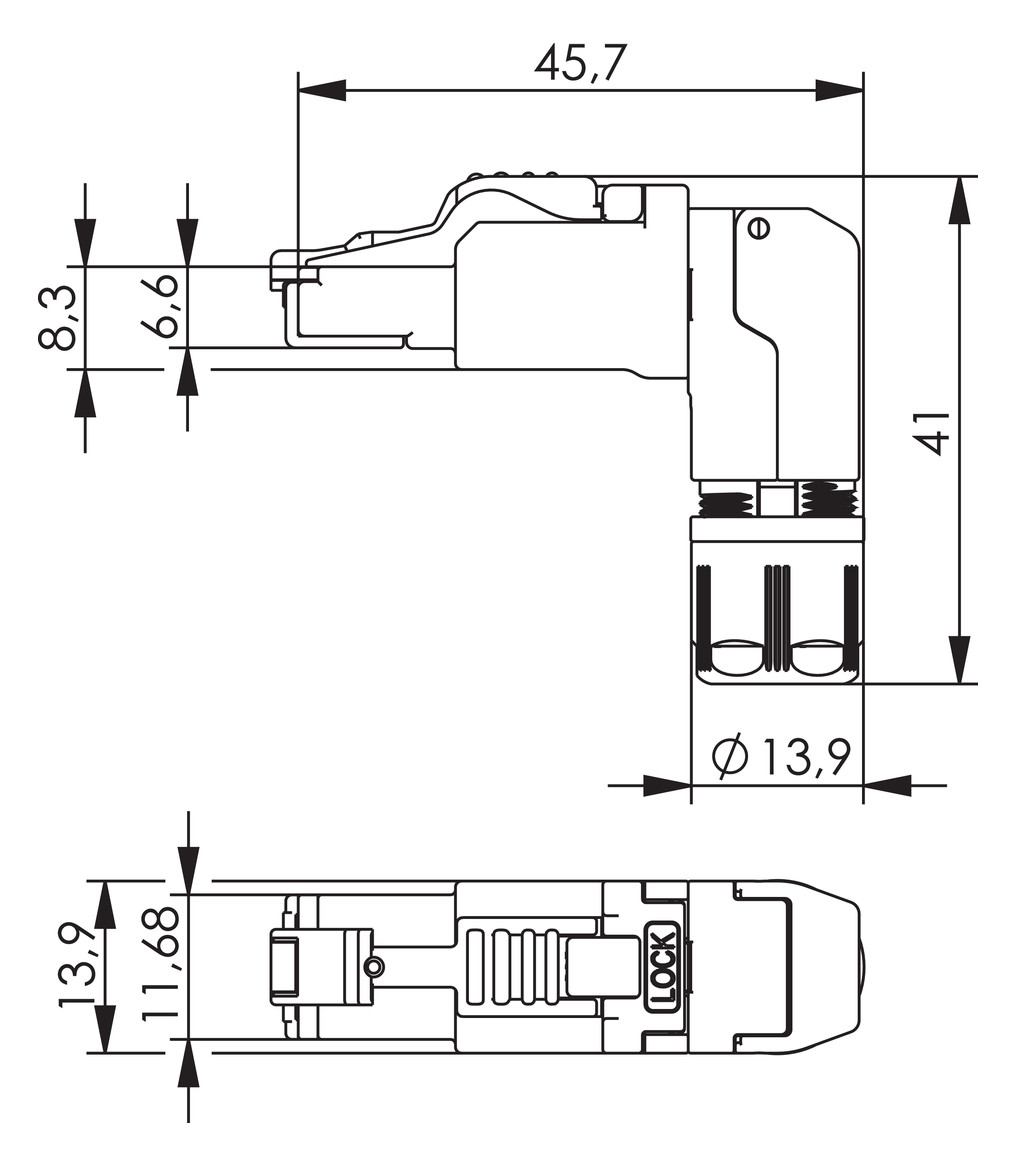Modular-Stecker Cat6A RJ45 27-22AWG Feldkonf Schirm Litze massiv