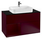 V&B Waschtisch-Unterschrank Wandbeleuchtung Finion 100cm, Abdeckplatte black matt, Regal links Peony, Peony Matt