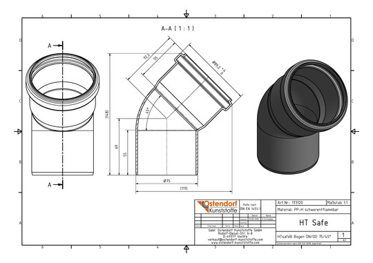 Ostendorf HTsafe Bogen B DN/OD 75, 45°