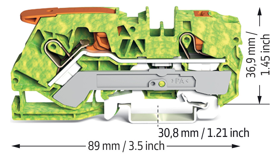 Schutzleiter-Reihenklemme 0,5-10qmm gn/ge 1Etage APL_erf. Hutschiene TH35