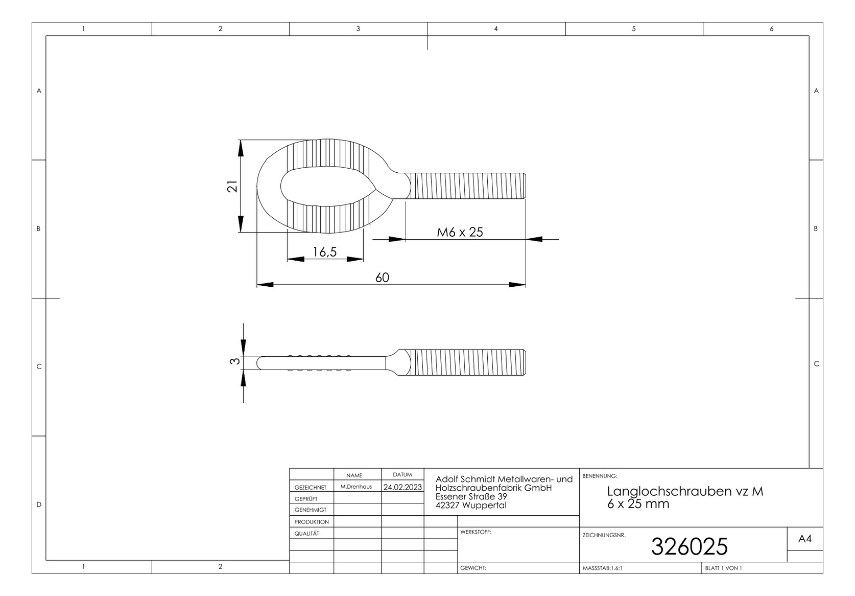 ASW Langlochschraube M 8 x 30 mm, Stahl verzinkt, mit metrischem Gewinde