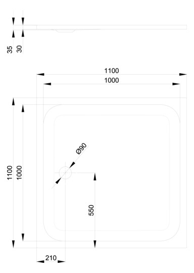Duschwanne BetteUltra 8743 110x110x3,5cm, Mini-Wannenträger, cream