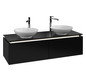 V&B Waschtischunterschrank Legato 140x38x50cm, für 2 Waschtische, mit LED-Beleuchtung, Black Matt Lacquer