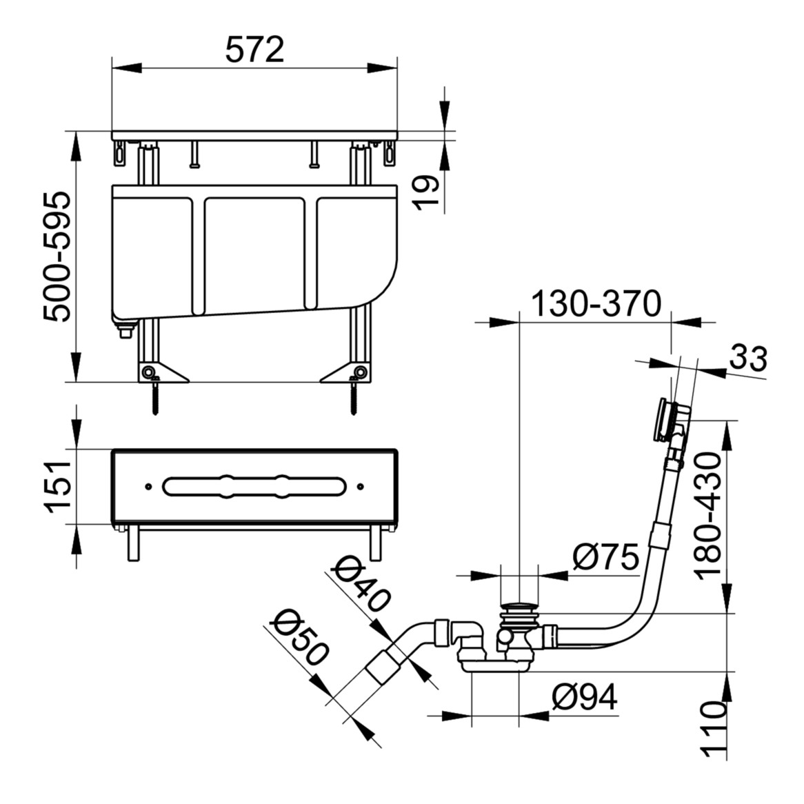 KEUCO Rohbau-Set Edition 11 für Wannen-3-Loch-Armatur, verchromt