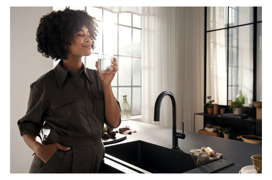 hansgrohe Spültisch-Einhebelmischer Aqittura M91 mit Ausziehauslauf, 1jet, Starter Set, mattschwarz