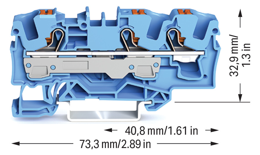 Reihenklemme 0,5-10qmm 1Etage 3kl bl 41A TS35 Hutschiene TH35