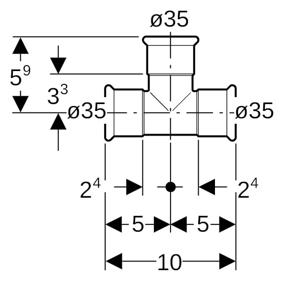 Geberit Gas-T-Stück Mapress Ø 35 mm, egal, für Natur- und Flüssiggas, Kupfer